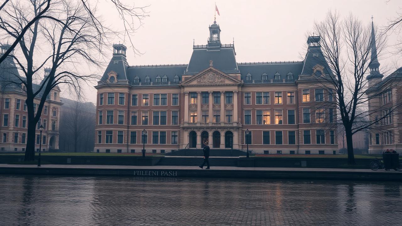 Dutch government buildings in The Hague on a grey morning