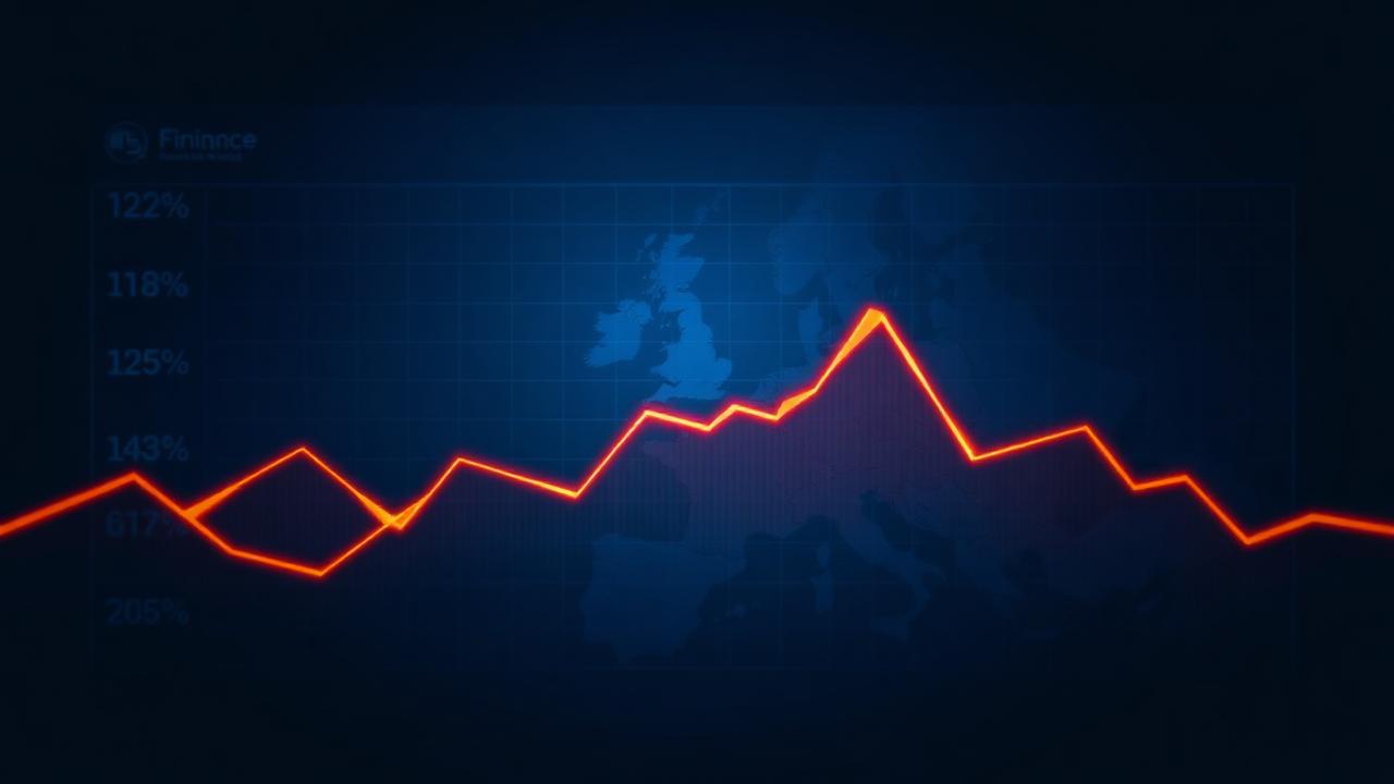 A glowing line chart over an outline of Europe